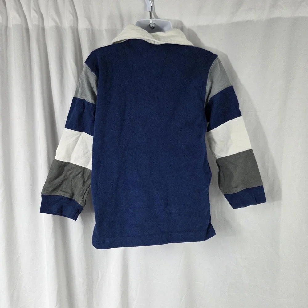 Gymboree Shirt Kids 3T Blue Gray White Striped Rugby Polo Long Sleeve Top